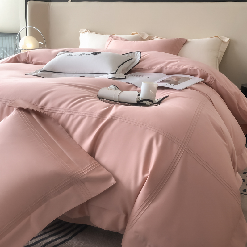 100支纯棉四件套100%全棉简约纯色高端床上用品裸睡床单被套床笠