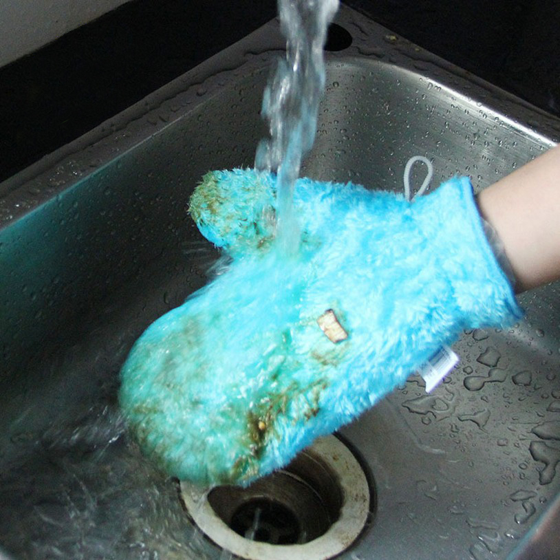 韩国木纤维不沾油洗碗手套 防水不掉毛厨房家用家务清洁刷碗手套