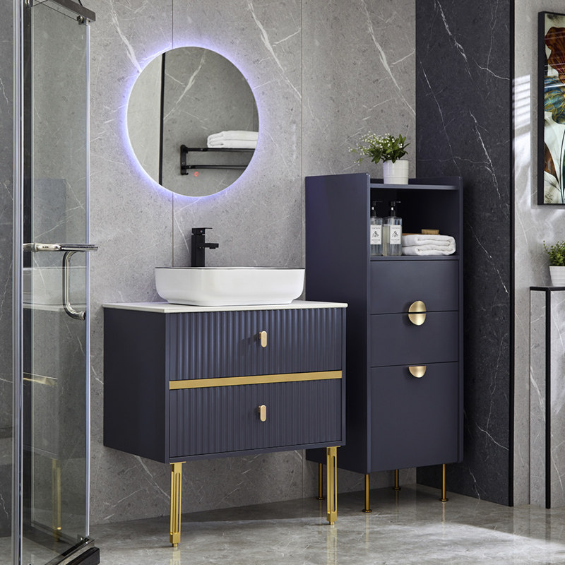 北欧轻奢浴室柜落地组合现代简约实木洗手池脸卫生间洗漱台定制