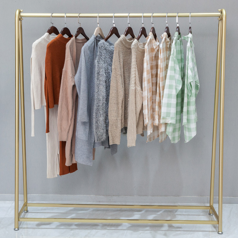服装店展示架专用落地式货架中岛婚纱女装侧挂衣架子金色挂衣杆