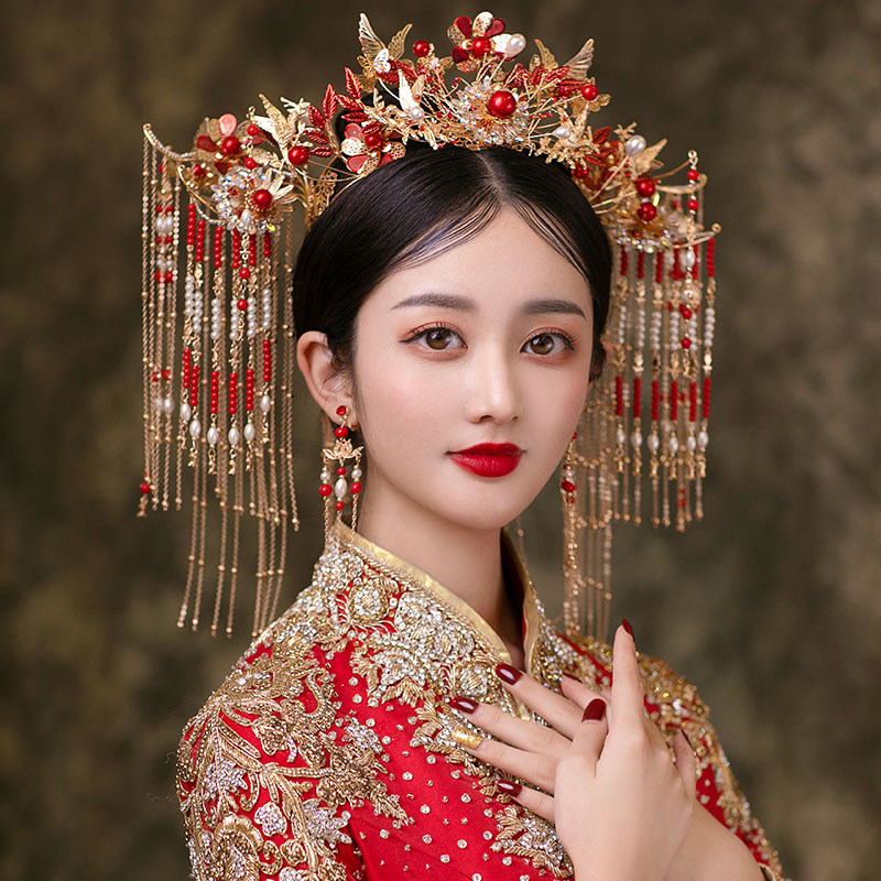 新娘秀禾头饰秀禾服发饰凤冠禾服中式大气结婚2022新款婚礼步摇女