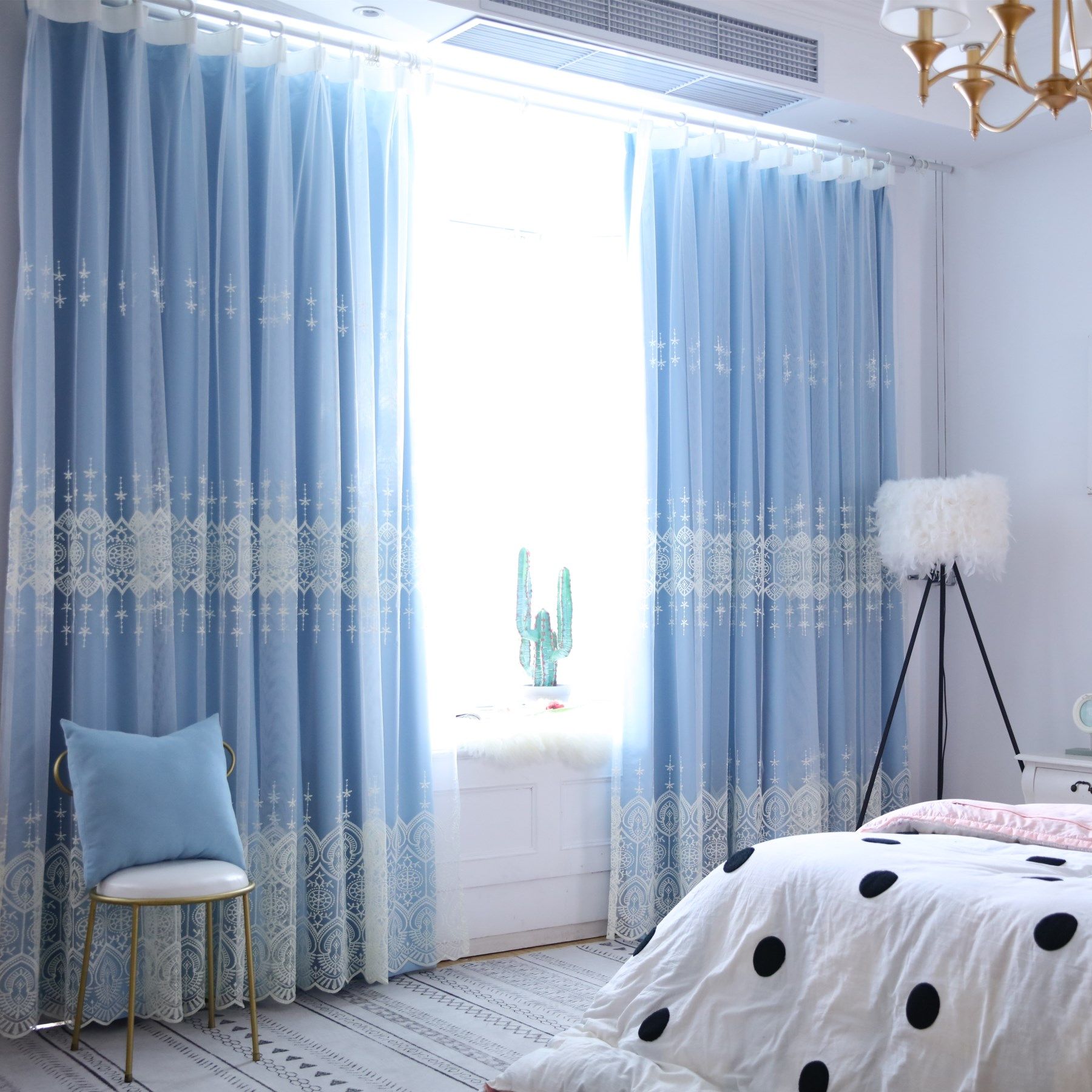 新款窗帘公主风梦幻女孩婚房定制遮光窗帘布成品布纱一体抖音同款