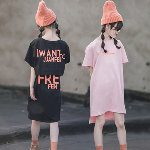 女童T恤裙2023夏季新款韩版潮流休闲宽松短袖洋气时尚亲子连衣裙