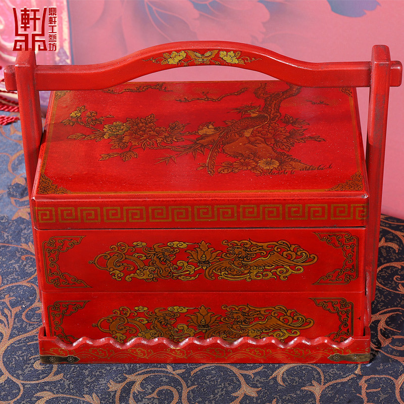 饭盒提篮糖果礼盒食盒月饼高档手提篮陪嫁婚嫁中式木质结婚礼金盒