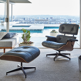 eames伊姆斯躺椅意式轻奢真皮阳台懒人休闲椅旋转设计师单人沙发