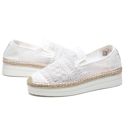 jm快乐玛丽女鞋新款春夏季松糕厚底蕾丝透气麻底渔夫鞋75025w