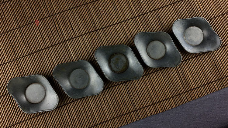 日本回流 手作茶道具纯锡锡半老锡茶托 杯托五客 现货 包邮