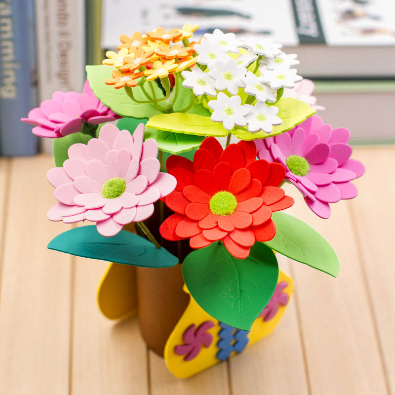 儿童手工制作材料包diy花盆月季花束 eva益智创意盆栽5-6-7岁礼物