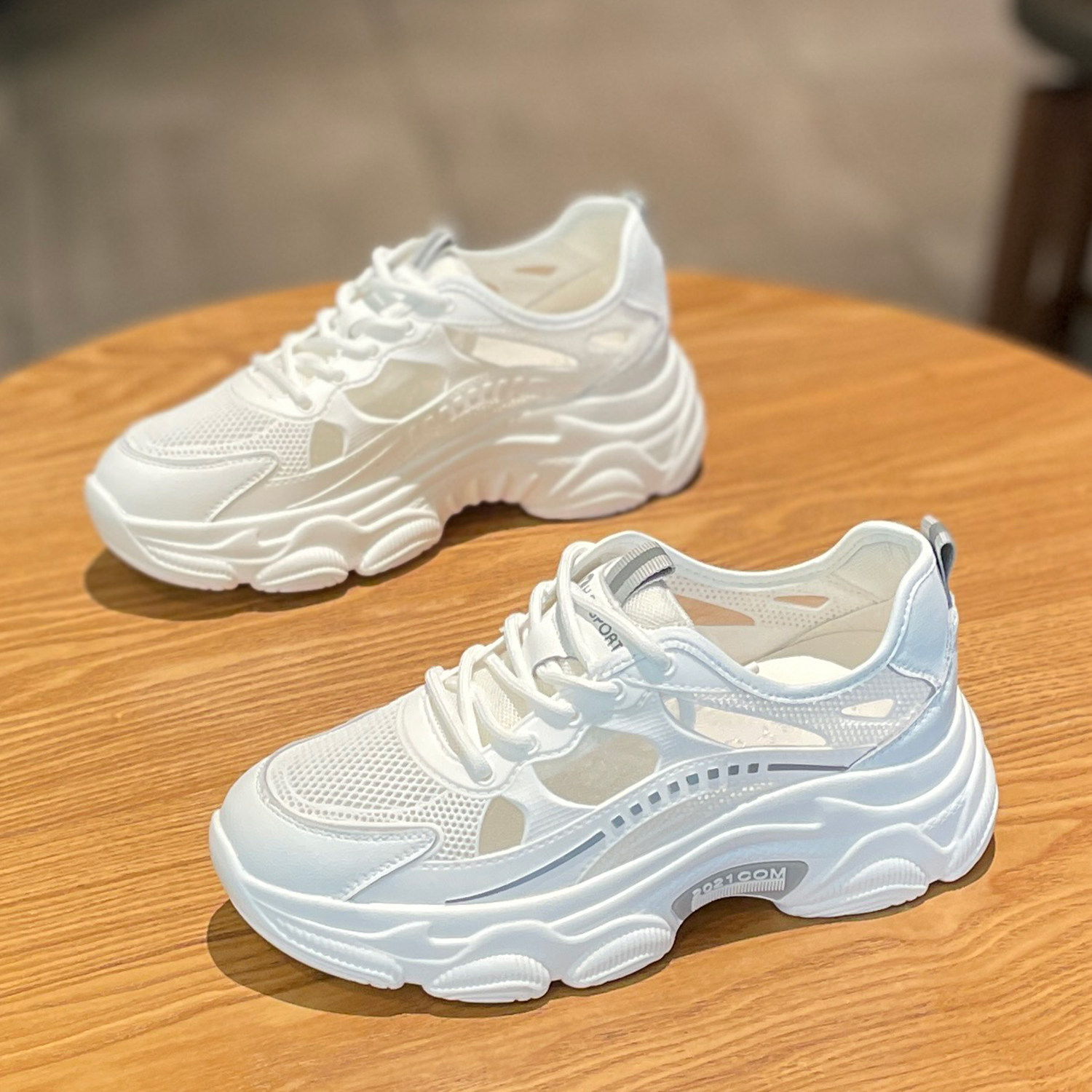 网鞋女透气网面老爹鞋ins潮2023夏季新款平底厚底休闲运动鞋子女