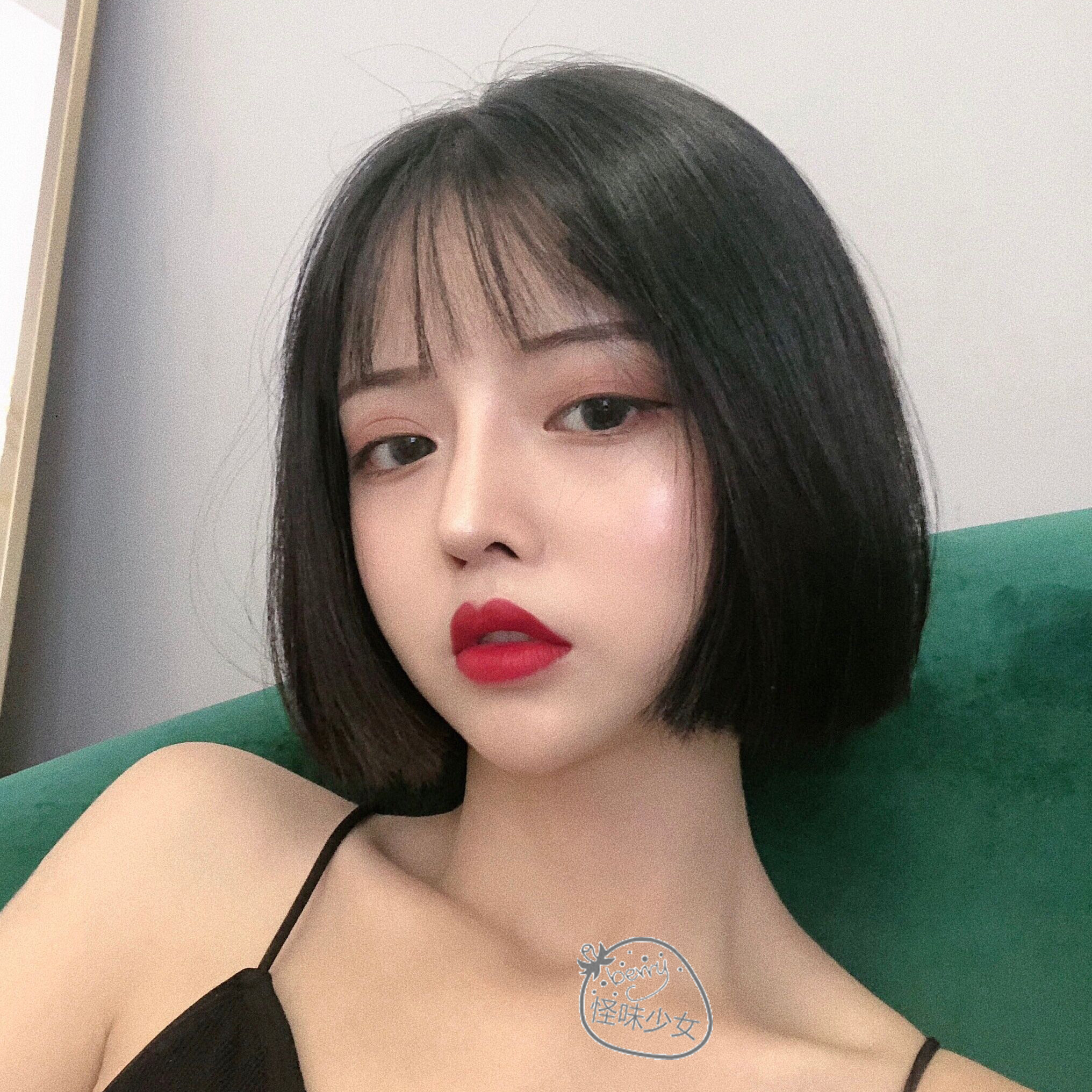 假发女短发网红圆脸修脸bobo头空气刘海气质逼真自然少女全头套式