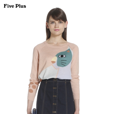 Five Plus新女冬装潮图案宽松长袖圆领套头毛衣打底2YL4034600