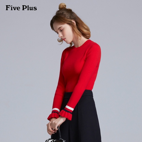 【11-11 169元】Five Plus条纹喇叭长袖套头毛衣2JD4035670