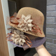 夏天帽子女英伦时尚卷边礼帽薄款透气太阳帽针织花朵渔夫帽妈妈帽