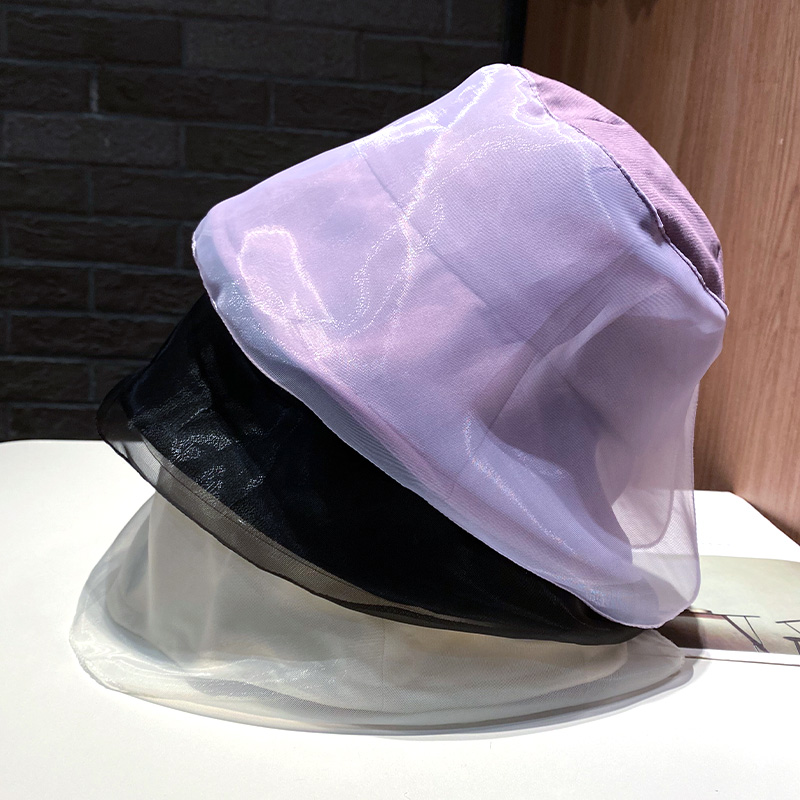 韩国chic紫色网纱渔夫帽女夏季薄