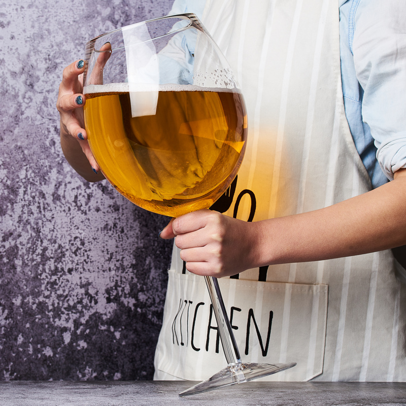 巨型超大英雄杯高脚啤酒杯玻璃特大3000ml扎啤杯大号红酒杯大容量