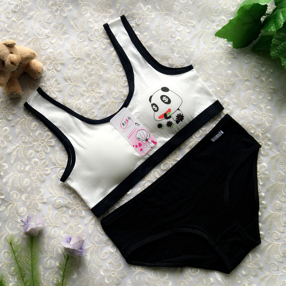 学生 少女_女童发育期薄款内衣少女无钢圈卡通印花小背心运动文胸内裤