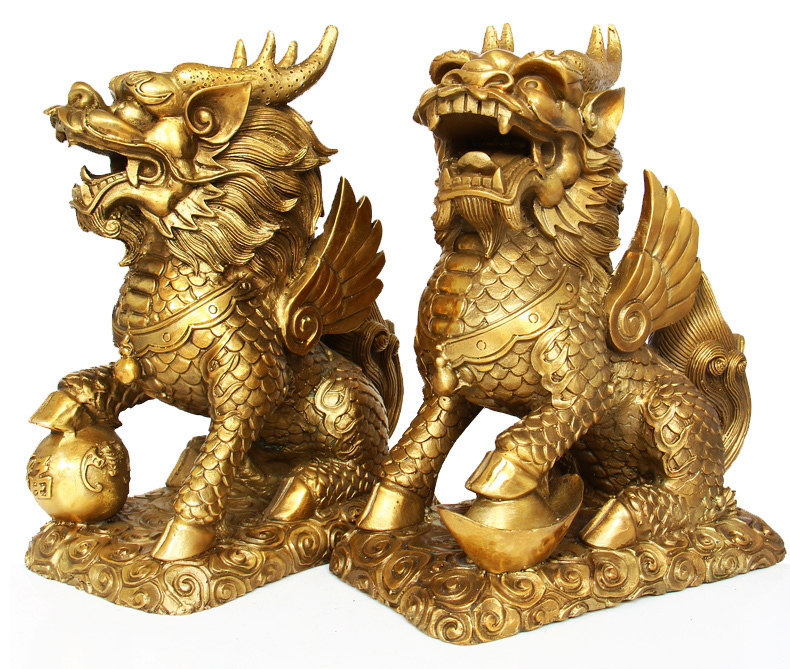 黄铜麒麟摆件大号一对家居风水吉祥物家居装饰工艺品玄关客厅摆设