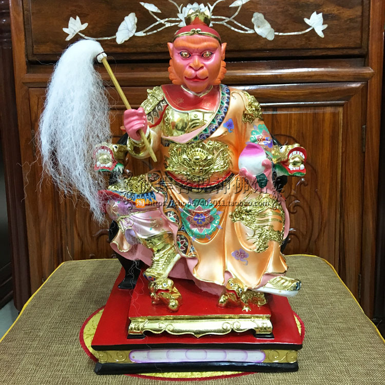 道教工艺品_16寸坐齐天大圣爷孙悟空斗战胜佛像香樟木雕道教神像工艺