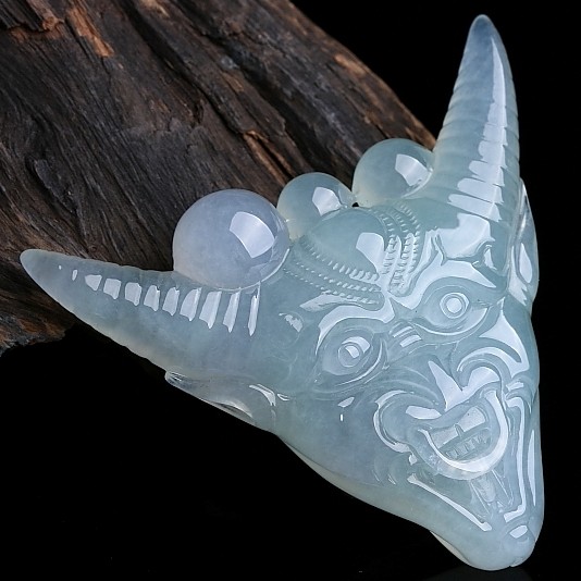 [源头好货-四会]冰糯种缅甸翡翠a货仿古兽头挂件 25.86克