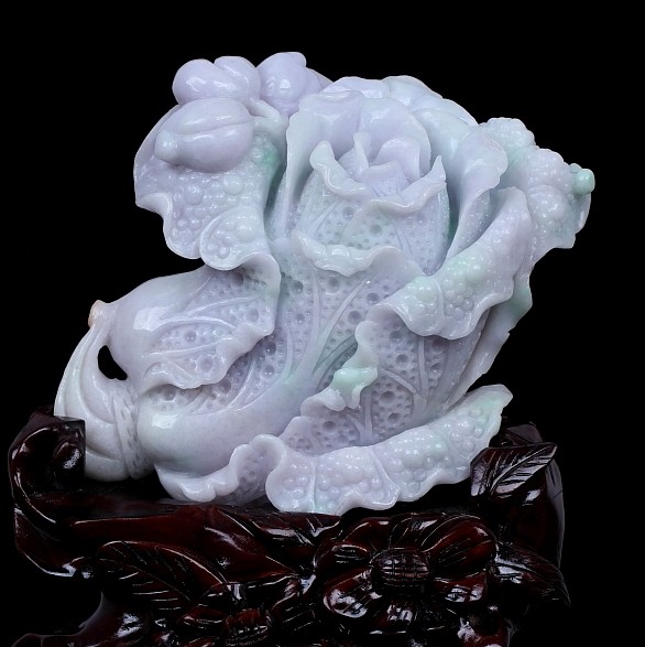 糯种精雕紫罗兰翡翠白菜(百财)摆件 1.44千克