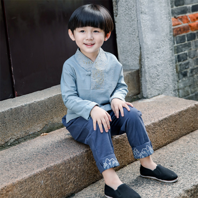 男童汉服春秋2018新款儿童中国风童装刺绣复古小孩男宝宝唐装套装