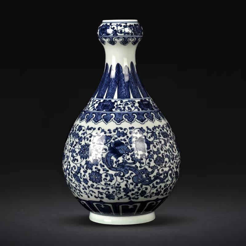 景德镇陶瓷器仿古大清青花蒜头瓶中式花瓶摆件玄关台面装饰工艺品