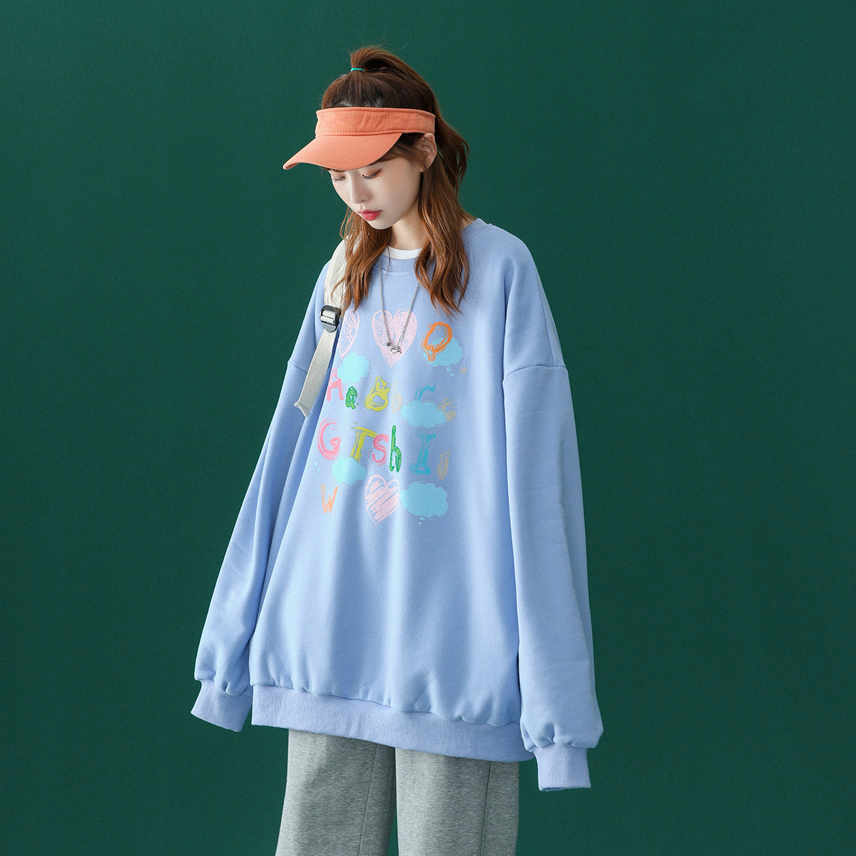 2021秋新品ins风印花上衣宽松休闲套头百搭学生卫衣潮yl1702p30
