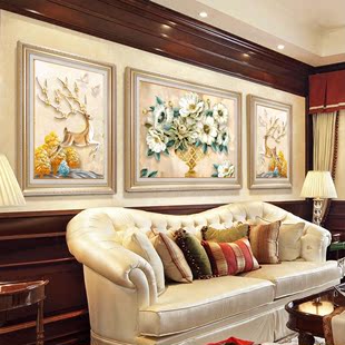 客厅装饰画欧式三联画轻奢餐厅美式玄关壁画正品挂画沙发背景墙画