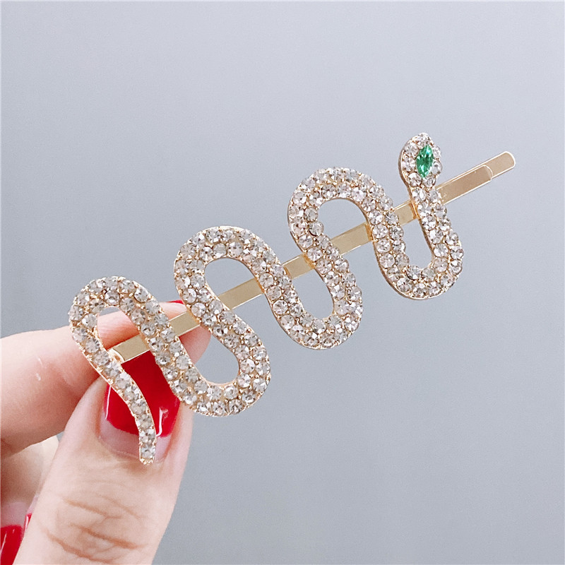 日韩时尚水钻复古发夹淑女网红蛇形一字夹刘海夹头饰百搭个性边夹