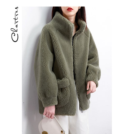 打版裁剪颗粒绒冬q77外套羊毛中长款羊羔毛大衣女装做衣服装 纸样