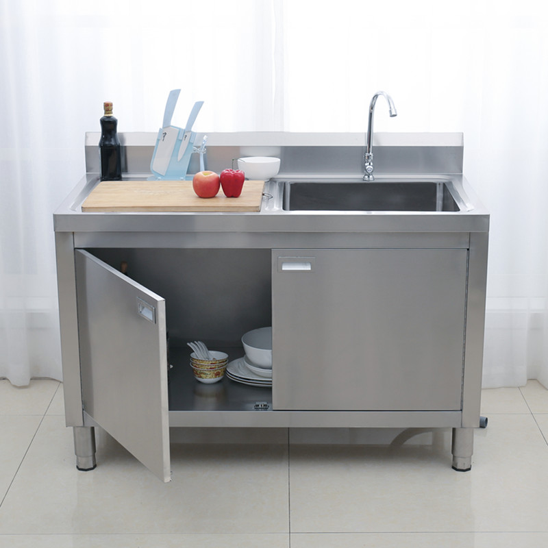 304不锈钢厨房水槽双水槽洗菜盆加深加厚橱柜不锈钢台面一体柜