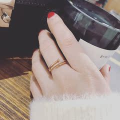 日韩新款潮人时尚百搭玫瑰金微镶钻食指戒指指环简约韩国气质饰品