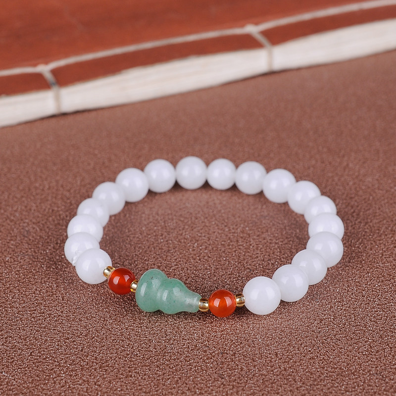新疆和田玉小葫芦手链女士羊脂白玉手串天然玉石手串圆珠玉手链镯