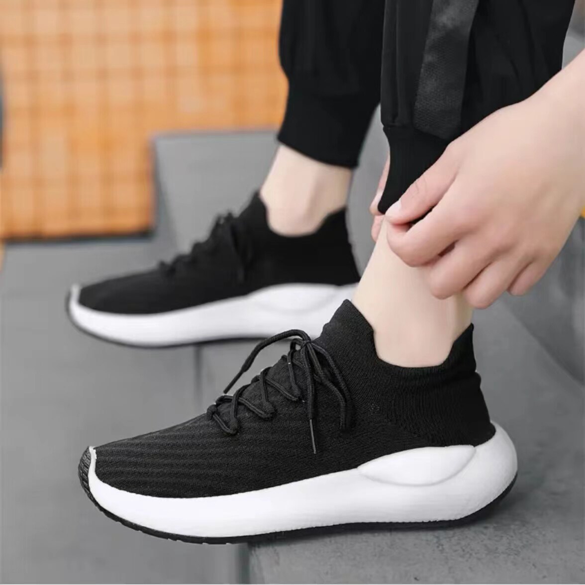 男鞋春季新款网面椰子鞋弹力袜子鞋运动休闲鞋韩版潮流男士飞织鞋