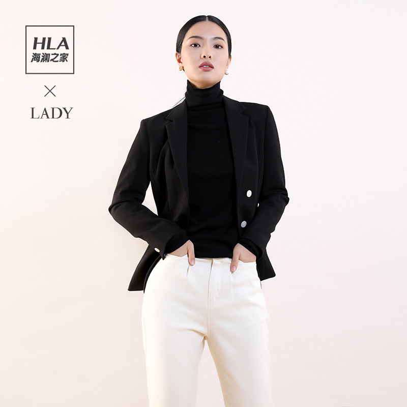 hla海澜之家通勤黑色西装外套女2021秋季新款女装气质小西服正装
