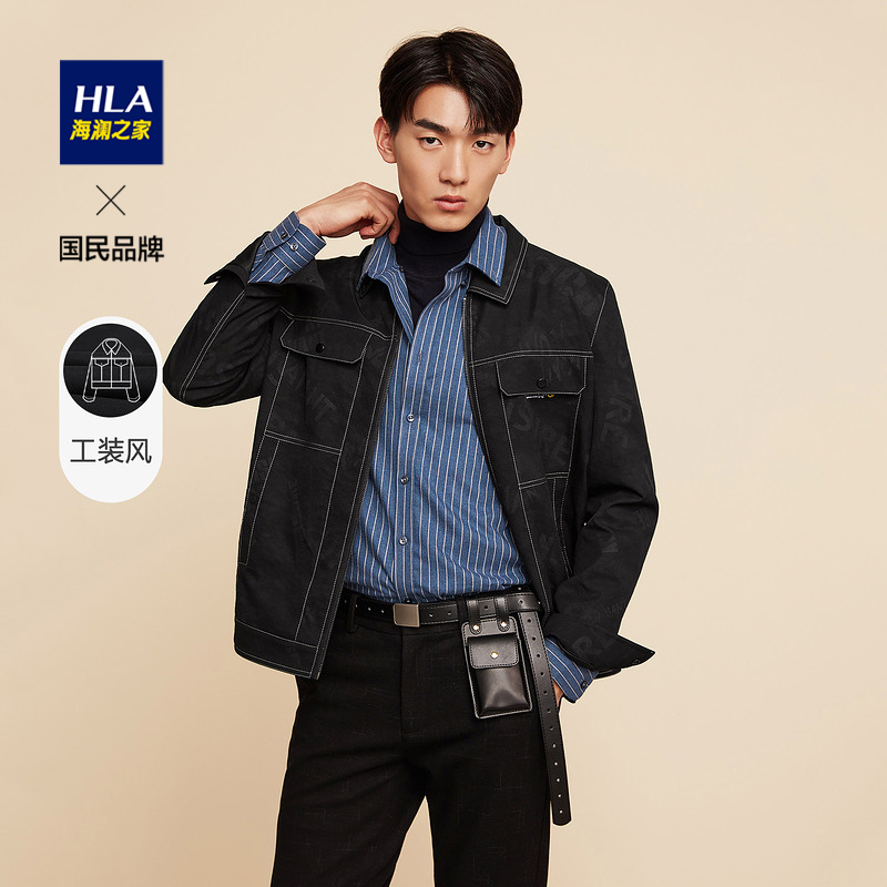 男装夹克更新时间:2022年03月02日hla/海澜之家黑色休闲运动夹克外套