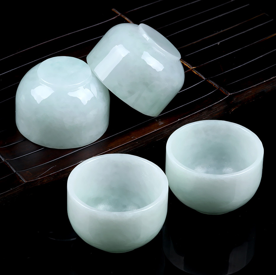 翡翠茶具 天然缅甸a货糯种翡翠茶杯4个 460.20克