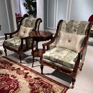 欧式沙发椅别墅新古典刺绣休闲沙发卧室咖啡椅单人轻奢高背老虎椅