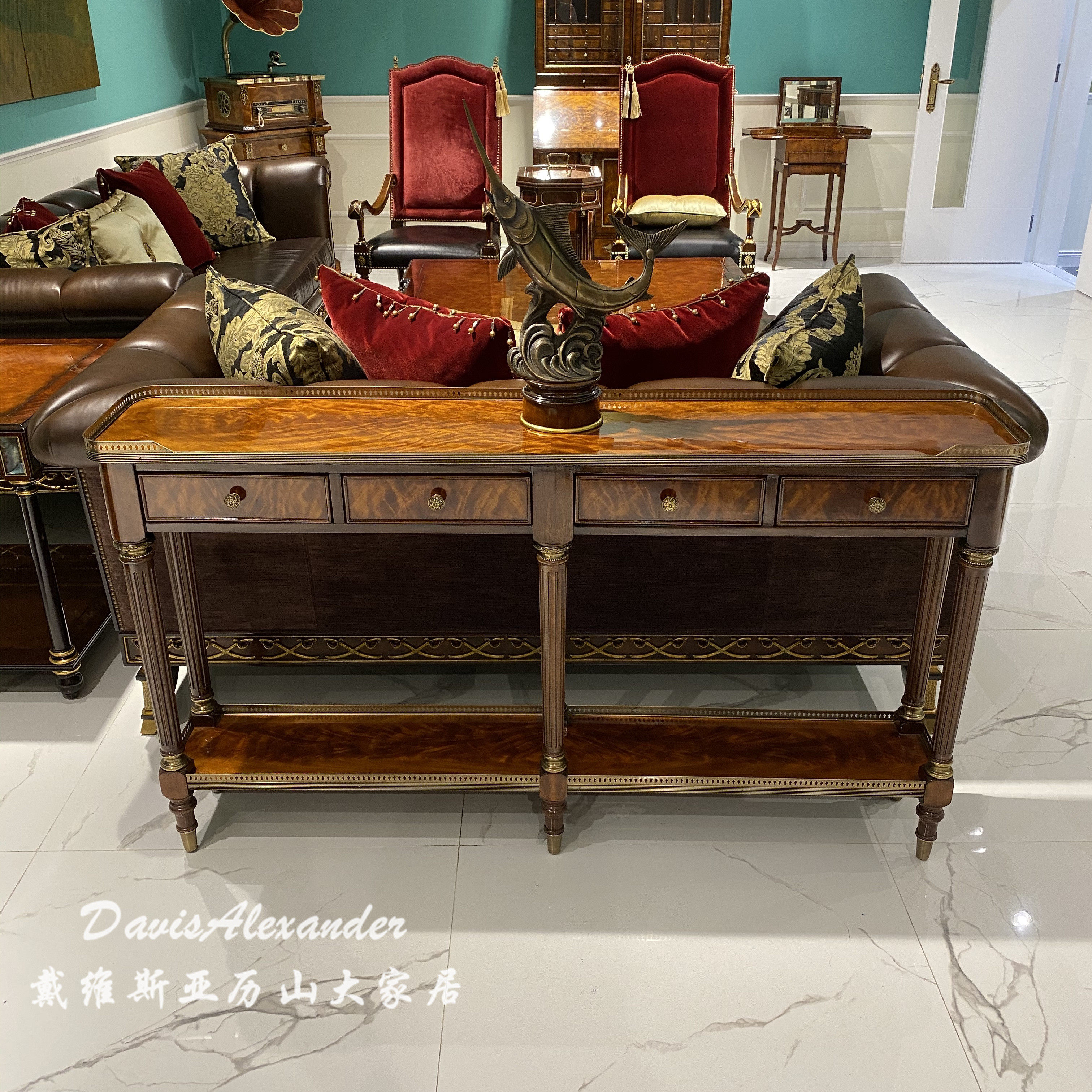 戴维斯亚历山大古典玄关桌客厅沙发背几案几实木条案欧式古董条几