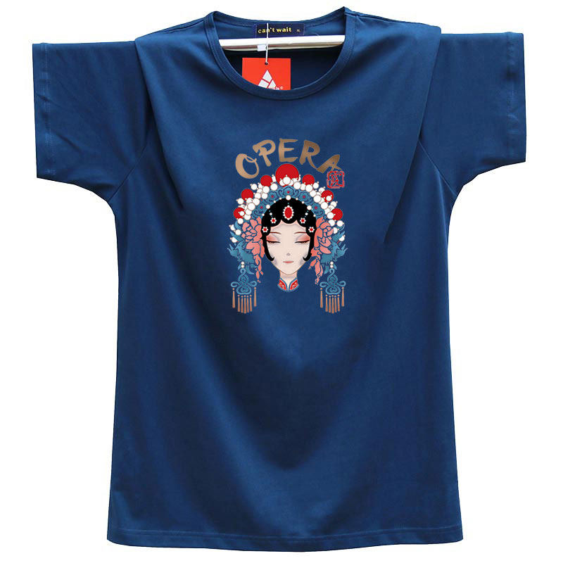 cantwait中国风潮牌特大码男装纯棉短袖t恤夏季美女脸谱上衣服