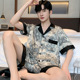 睡衣男夏季2025新款冰丝薄款夏款短袖短裤水墨丝绸家居服男士夏天