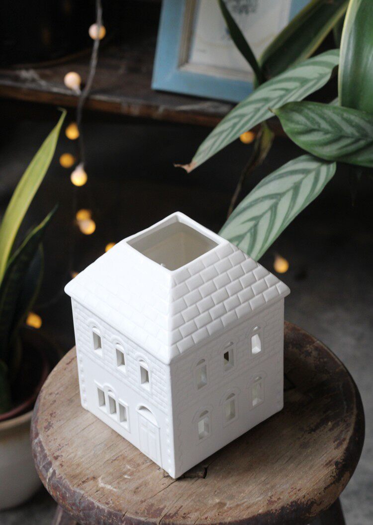 北欧设计 陶瓷白色哑光房子烛台摆件 北欧家居装饰