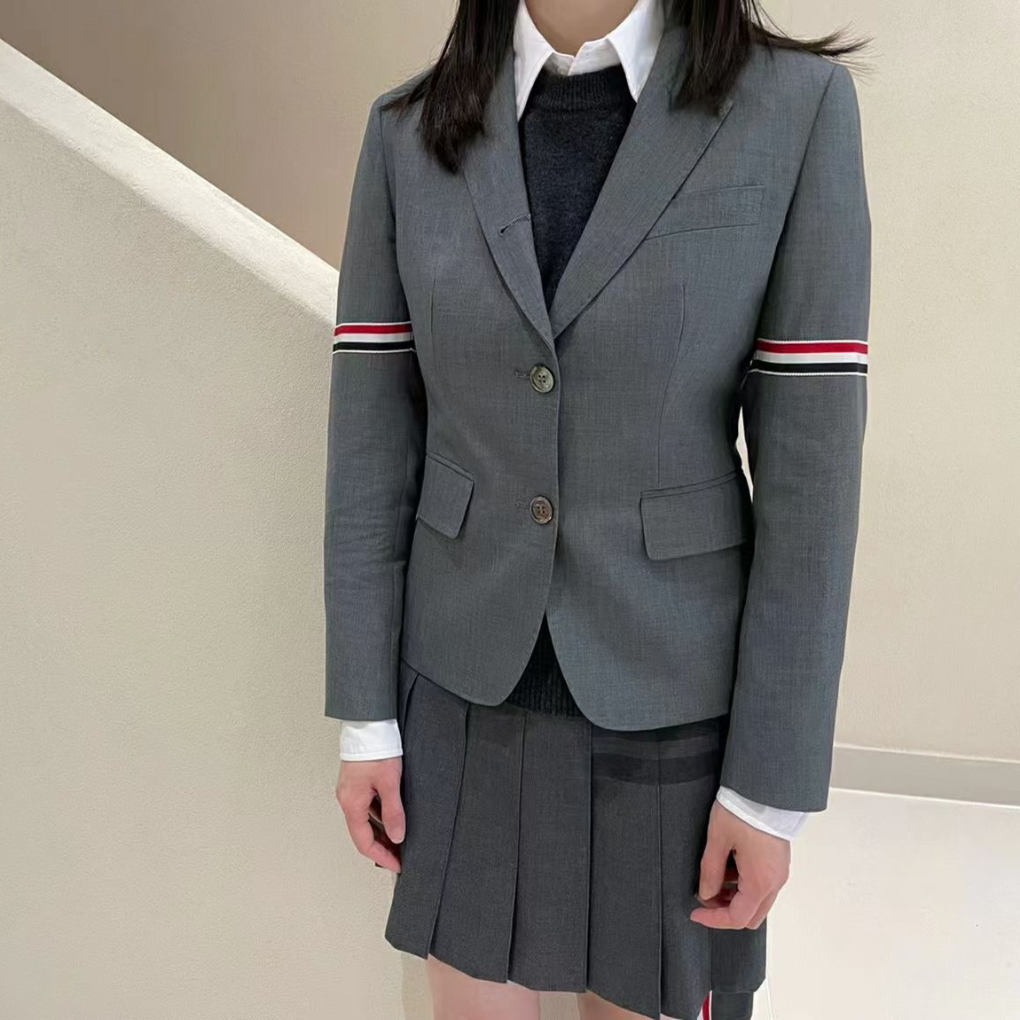 TB红白蓝袖标臂环饰女羊毛修身休闲通勤职业OL学院小西装西服外套