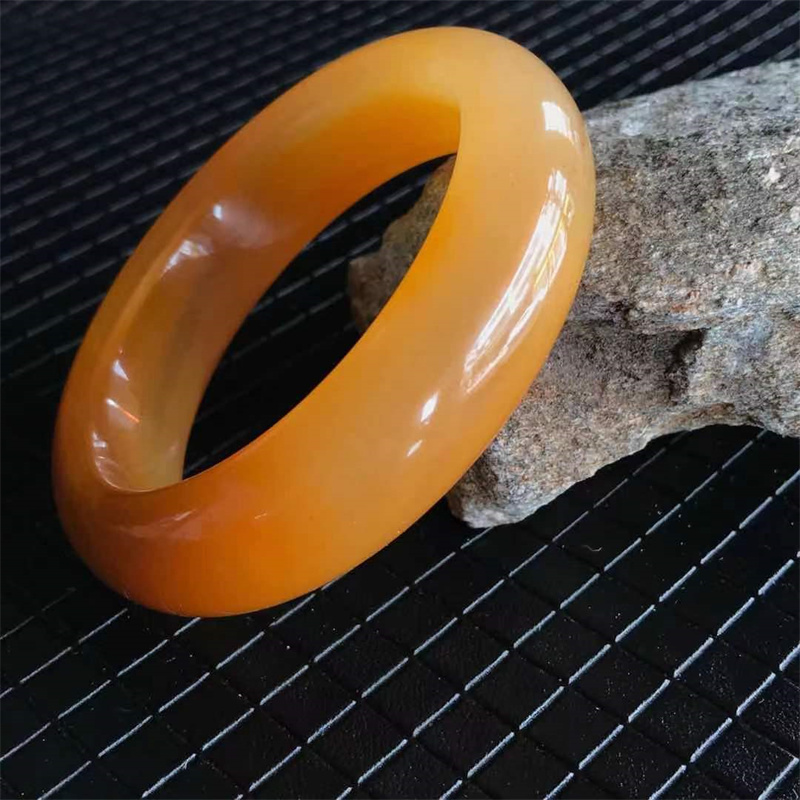 天然玉石正宗云南黄龙玉鸡油黄手镯56圈口金沙女珠宝轮胎版宽条证
