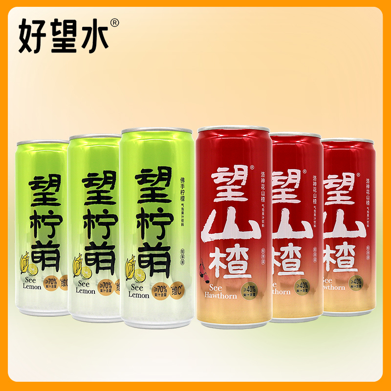 好望水望山楂望柠檬330ml*6罐气泡果汁饮品山楂汁柠檬汁听装汽水