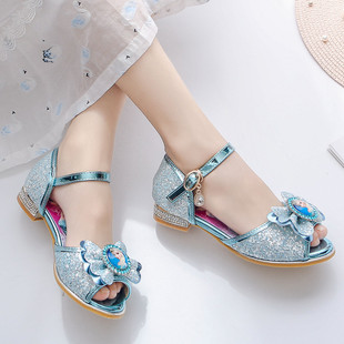 女童凉鞋2023新款时尚韩版夏季儿童高跟鞋爱莎公主鞋冰雪奇缘鞋