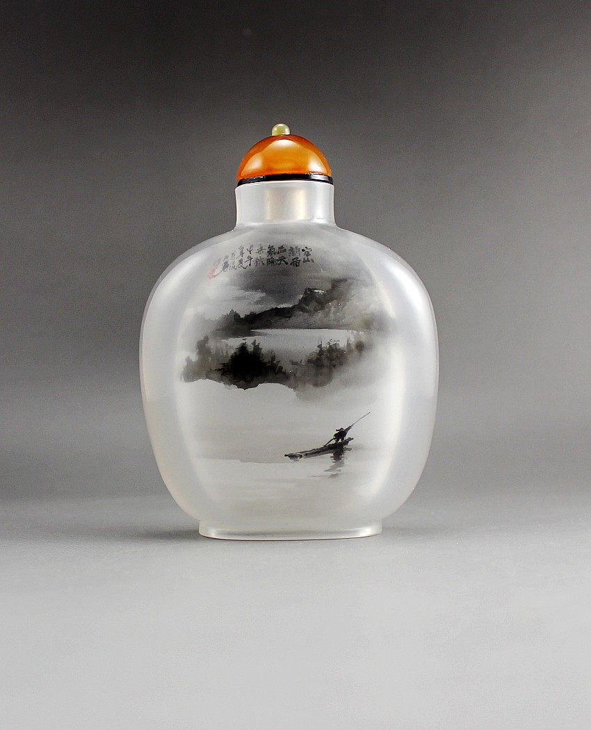 水墨大师张大勇天然水晶内画鼻烟壶清凉世界