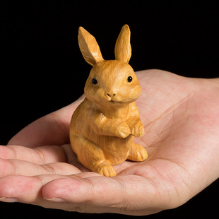 黄杨木创意可爱生肖兔实木文玩把玩手把件雕刻工艺品木雕兔子摆件