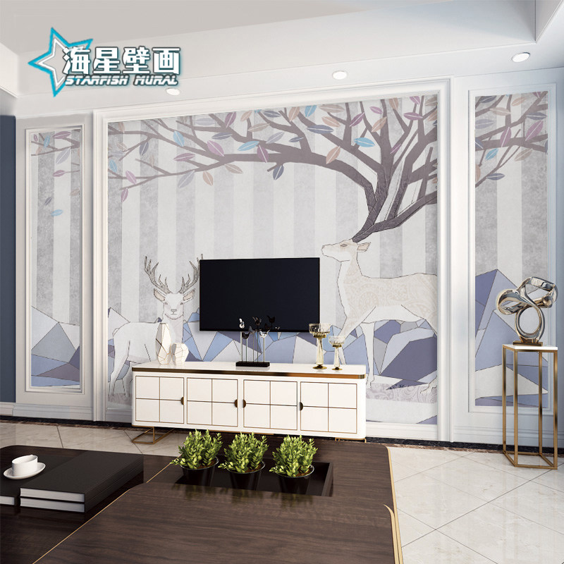 北欧式客厅电视机背景墙影视墙壁纸现代简约无纺布壁画沙发墙纸5d