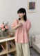 韩系方领褶皱泡泡袖衬衫女2024夏季新款甜美设计感短袖麻料娃娃衫